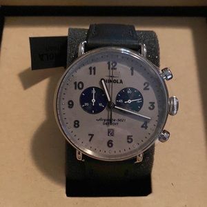 NWT Shinola Canfield Chrono watch. Black leather strap.
